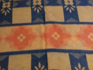 Vintage Pink & Blue Double Length Soft Cotton Geometric Floral Camp Blanket 4