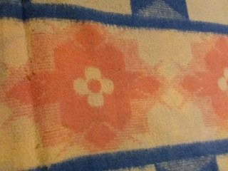 Vintage Pink & Blue Double Length Soft Cotton Geometric Floral Camp Blanket 5