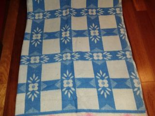 Vintage Pink & Blue Double Length Soft Cotton Geometric Floral Camp Blanket 6