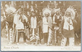 Sioux Indian Chiefs Mandan N.  D.  1908 Copyright Antique Real Photo Postcard Rppc