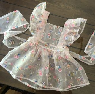 Vintage Style Baby Pinafore Dress Sheer Pink Flocked Flowers
