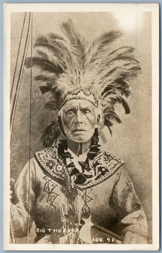 Chief Big Thunder Indian Island Old Town Me Antique Real Photo Postcard Rppc