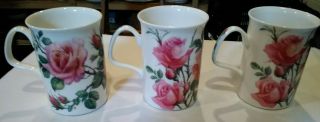 Roy Kirkham English Rose Bone China Mugs Coffee Cups England set of 3 bin 1057 3