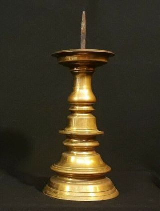 Vintage Antique Williamsburg Style Brass Candle Holder Iron Spike Pricket 2
