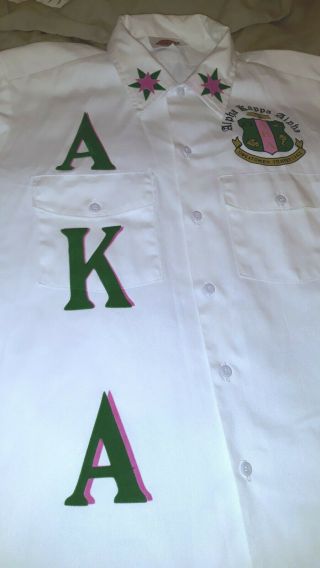 Alpha Kappa Alpha Sorority AKA sz large buttondown shirt with pink collar stain 4