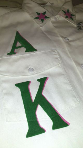 Alpha Kappa Alpha Sorority AKA sz large buttondown shirt with pink collar stain 5