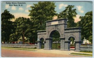 Bern,  North Carolina Nc Cedar Grove Cemetery 1948 Linen Postcard
