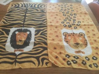 Vintage Pair Tammis Keefe Lion & Leopard Linen Dish Towels