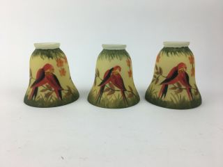Antique Reverse Painted Love Birds Satin Lamp Shade Set of 3 2