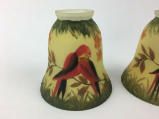 Antique Reverse Painted Love Birds Satin Lamp Shade Set of 3 3
