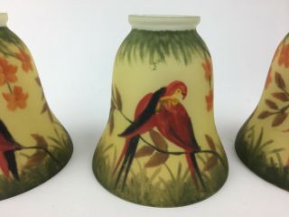 Antique Reverse Painted Love Birds Satin Lamp Shade Set of 3 4