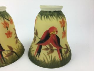 Antique Reverse Painted Love Birds Satin Lamp Shade Set of 3 5