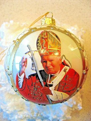 Kurt Adler Komozja Polonaise Pope John Paul Ii Glass Christmas Ornament 4 " D