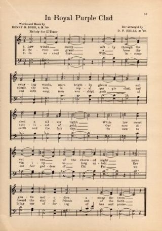 Chi Psi Fraternity Vintage Song Sheet C1936 " In Royal Purple Clad " -
