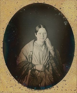 Smiling Young Lady Wearing Shawl Touching Face 1/6 Plate Daguerreotype E703