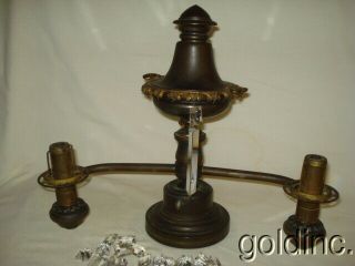 19th C Bronze Two Arm Messenger & Sons Argand Oil Lamp Boston Pure N.  R. 12