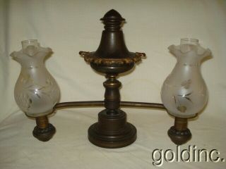 19th C Bronze Two Arm Messenger & Sons Argand Oil Lamp Boston Pure N.  R.