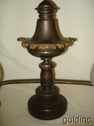 19th C Bronze Two Arm Messenger & Sons Argand Oil Lamp Boston Pure N.  R. 2