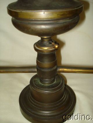 19th C Bronze Two Arm Messenger & Sons Argand Oil Lamp Boston Pure N.  R. 6