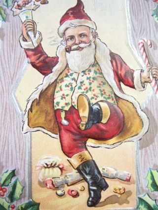 Christmas Greetings Santa Dancing Candy The Bank Of Opelika Alabama Postcard Nr