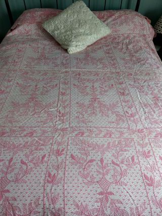 Gorgeous Vintage Pink Jacquard Coverlet/bedspread - 82 " X 92 "