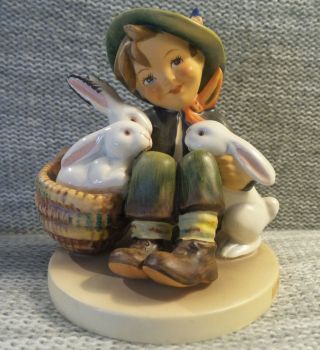 M.  J.  Hummel Goebel Playmates (boy And Rabbits) Stamped 58/1 4 1/2 Inches Tall