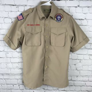 Bsa Boy Scouts Of America Vented Tan Khaki Uniform Shirt Short Sleeve Sz Youth L