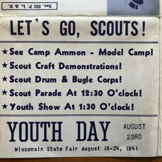 Vintage Flier Boy Scouts Youth Day Wisconsin State Fair Aug 941 Milwaukee Stamp 5