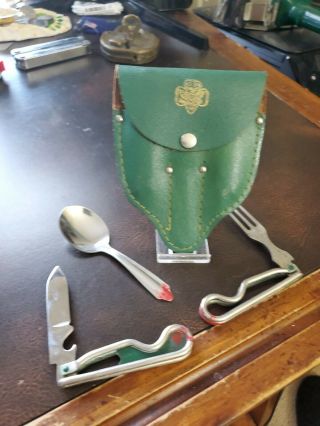 Vintage Girl Scout Schrade Utensil Set Knife Fork Spoon Pouch Camp