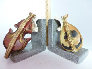 Vintage Lefton Bookends H018,  Musical Instruments,  Violin & Lyre,  Tags In Place
