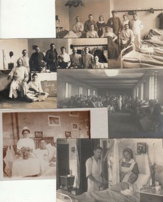 Wwi Photo Postcards Hospital Infirmary Red Cross Nurses Wounded Assistance X 5