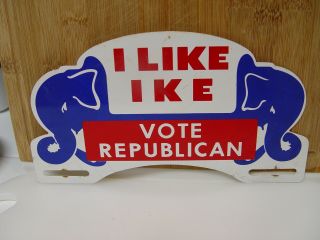 I Like Ike Vote Republican Political Advertising Metal License Plate Topper Sign