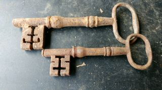 2 Vintage Antique Skeleton Keys.  One Is Medium,  One Is Very Large