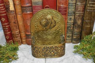 Vintage English Brass Relief Wall Pocket Hound Dog