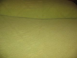 Vintage Retro Mod Matelasse Style Bedspread Olive Green Dingle / Pompom Balls