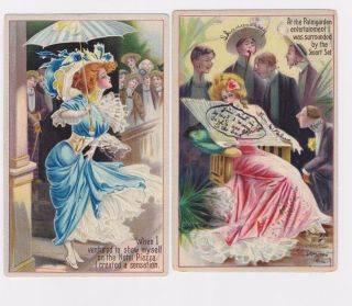 Comic Postcard With Pretty Ladies - Odd Looking Men Ogling Over Them - Fashion