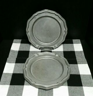 Crown Castle Ltd Pewter Alloy 10 " Four Plate Set Vintage Queen Anne Scallop Edge
