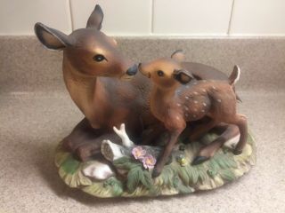 Vtg.  Homco Deer Fawn & Doe Masterpiece Porcelain Figurine Home Interiors 1979