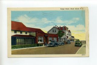 Block Island Ri 1957 Vintage Postcard,  Dodge Street View,  Old Cars
