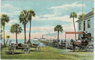 Earlly Steamboat At Clyde Line Pier Sanford Florida St.  Johns River Postcard