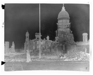 RUINS of SAN FRANCISCO CITY HALL - 1906 Earthquake & Fire - 4x5 Film Negative 2