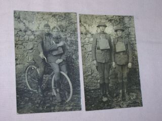 2 Old Vintage Rppc Military Ww1 Ww2 Postcard Soldiers Bicycle Scrapbook Photo