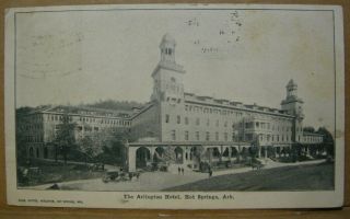 Hot Springs,  Ar.  Arlington Hotel.  1906 Flag Cancel.  Scarce Early Postcard Nor