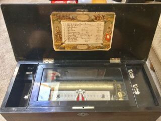 Antique Pailliard Swiss Cylinder Music Box 12 Tunes 1800s For Parts/restoration