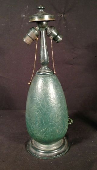 Arts & Crafts Mission Style Jefferson Chipped Ice Glass & Metal Lamp Base Handel