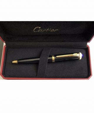 Cartier Roadster Ball Point Pen With Gold Plated Trim And Blue Cabochon Low $$