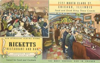 Linen Postcard; Ricketts Restaurant Cocktail Lounge Bar Chicago Il Clark Street