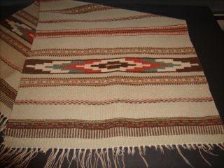 Vtg Southwestern Wool Table Runner Tans,  Turquoises,  Orange,  White 32 " X 15 1/2 "