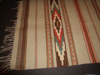 VTG Southwestern Wool Table Runner Tans,  Turquoises,  Orange,  White 32 