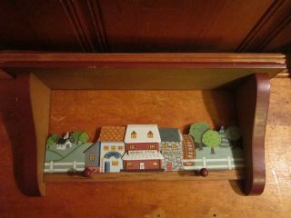 Vintage Shabby Chic Kitchen Wood Wall Shelf Towel Pegs Country Town Store Mill